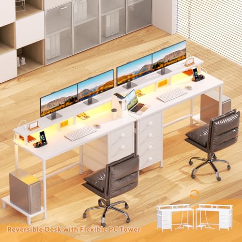 Furologee 47" Computer Gaming Desk with Monitor Stand, 4 Fabric Drawers & Power Outlets, Rustic Brown U645888