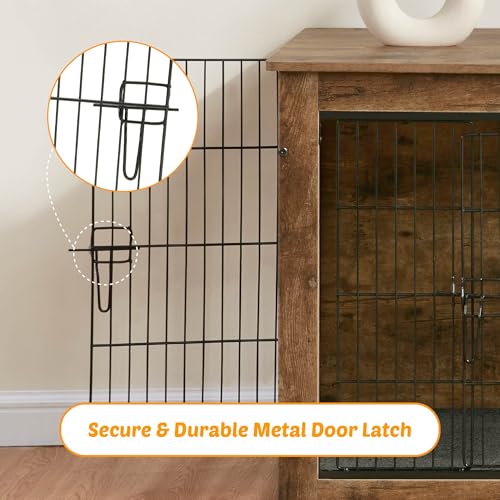 Wooden Dog Crate End Table with Dual Doors, Chew-Proof Design & Cushion, 27 Inch E6718