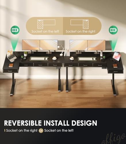 OffiGo 63 Inch L Shaped Electric Standing Desk with Drawers, Black O5647