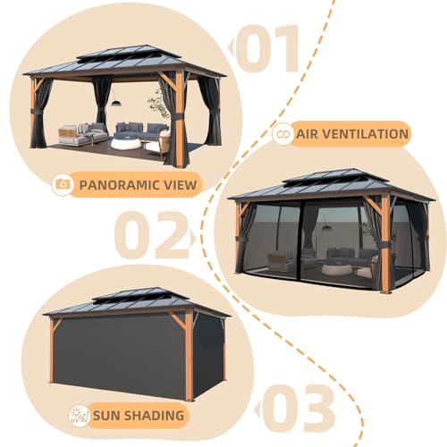 YOLENY 10'x13' Hardtop Gazebo with Aluminum Frame and Curtains F853