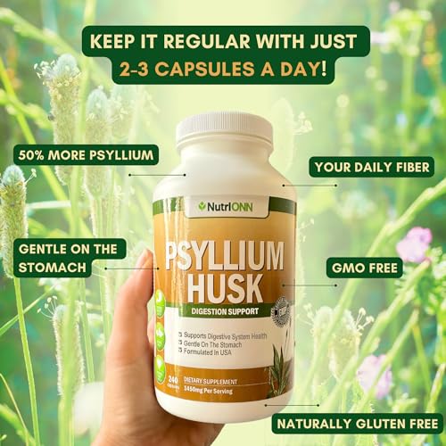 Psyllium Husk Capsules 1450mg Double Strength Fiber Supplement Q1517