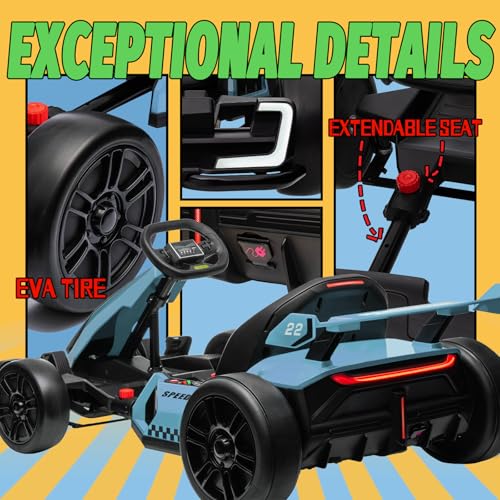 KerryYoo K61 Electric Drift Kart for Kids, 24V Ride On Toy with Adjustable Seat, Blue R5418
