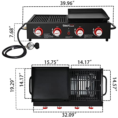 Royal Gourmet GD4002T 4-Burner Portable Propane Gas Grill and Griddle Combo W728