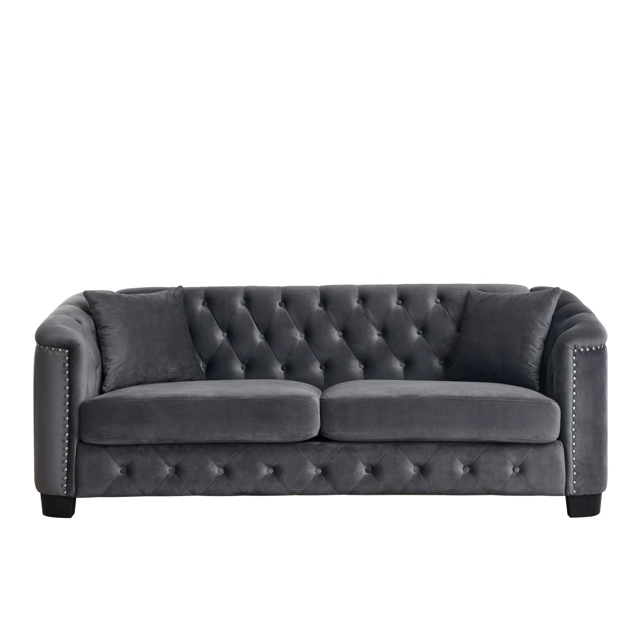 77-Inch Modern Chesterfield Velvet 3-Seater Sofa with Tufted Backrests, Grey E686