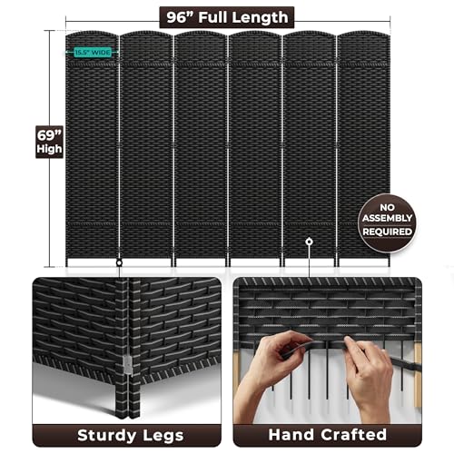 Sorbus 8-Panel Black Room Divider, 6 ft Tall Folding Privacy Screen T242