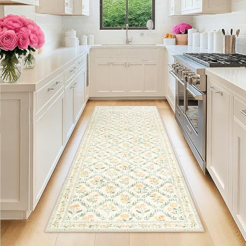 8x10 Floral Washable Area Rug for Living Room, Vintage Soft Non-Slip Carpet Z978379