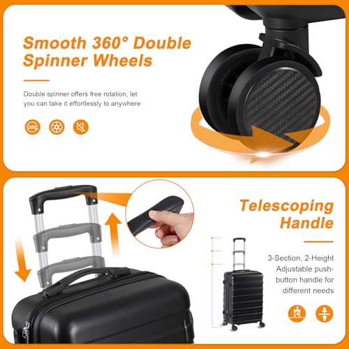 SUPER DEAL 21 Inch Carry On Luggage with Spinner Wheels, Expandable Hardside Suitcase, Black N556