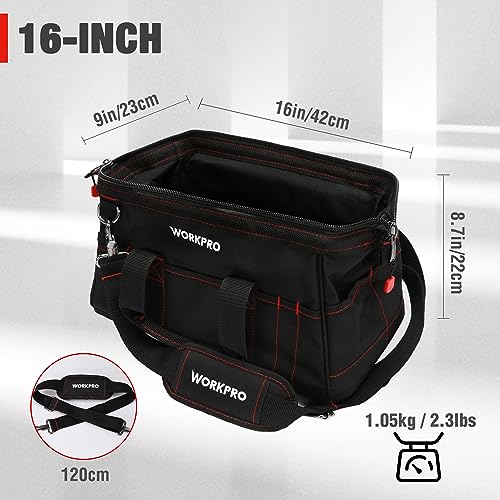 WORKPRO 16-inch Wide Mouth Tool Storage Bag with Waterproof Rubber Base L2617