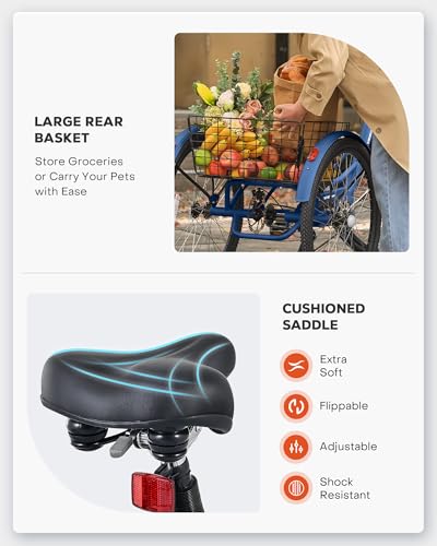 Viribus Electric Tricycle for Adults, 350W, 7 Speed, Removable Battery O6671