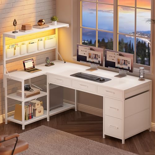 Itaar L Shaped Gaming Desk with LED Lights and Storage, Black P62712