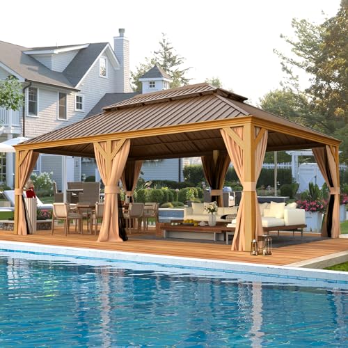 EROMMY 14'x20' Hardtop Gazebo Double Roof Galvanized Steel Outdoor Pavilion G3084