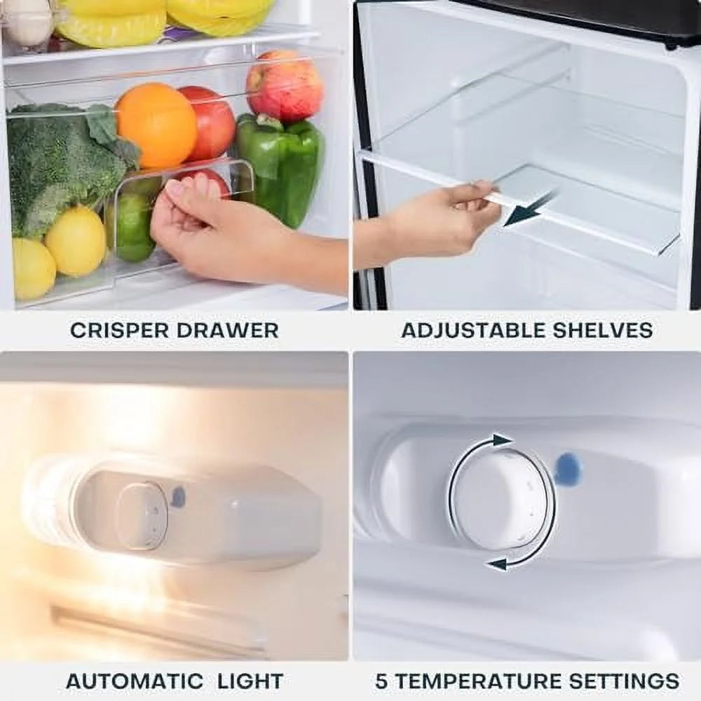 Upstreman 3.2 Cu.Ft Mini Fridge with Freezer, Double Door, Stainless V810808
