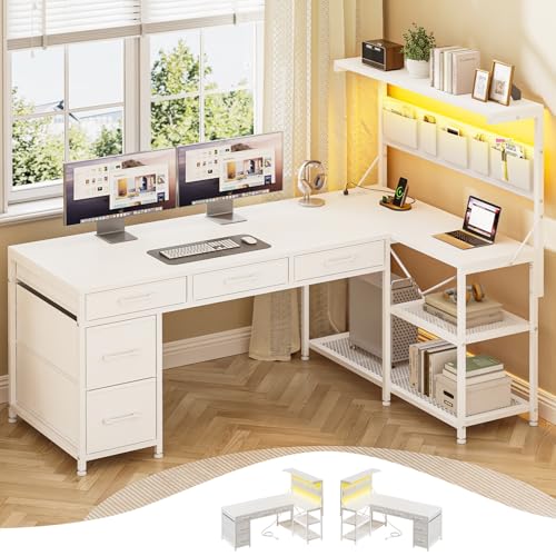 Itaar L Shaped Gaming Desk with LED Lights and Storage, Black P62712