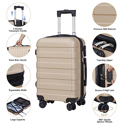 SUPER DEAL 21 Inch Carry On Luggage with Spinner Wheels, Expandable Hardside Suitcase, Black N556