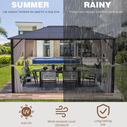 EROMMY 10' x 12' Hardtop Gazebo with Aluminum Frame and Double Roof Q573