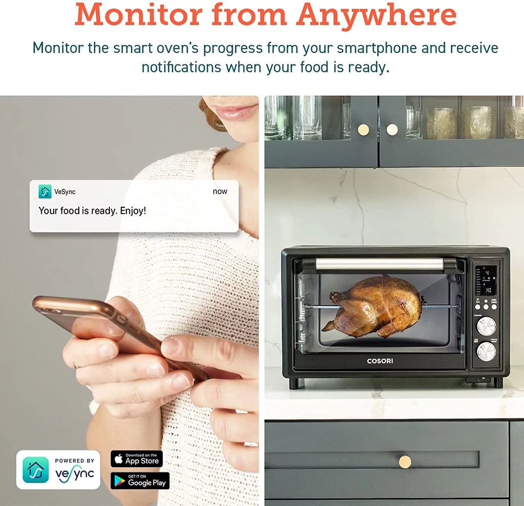 COSORI Smart Air Fryer Toaster Oven, 32-Quart, Stainless Steel, Black K7379