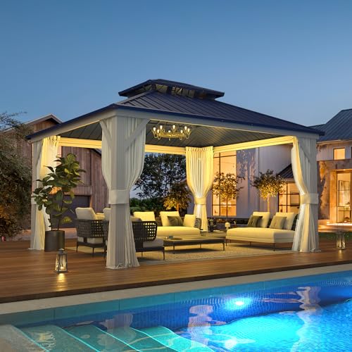EROMMY 14'x20' Hardtop Gazebo Double Roof Galvanized Steel Outdoor Pavilion G3084