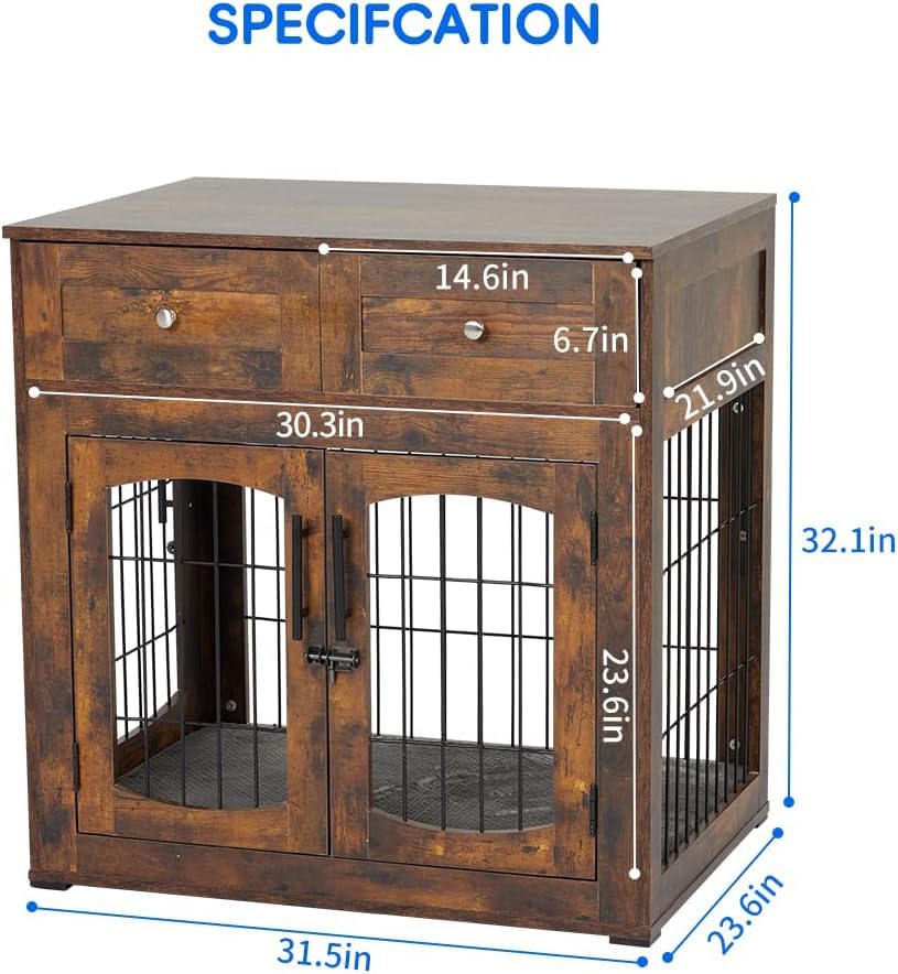 Wooden Dog Crate Furniture with Cushion and 2 Drawers R35157