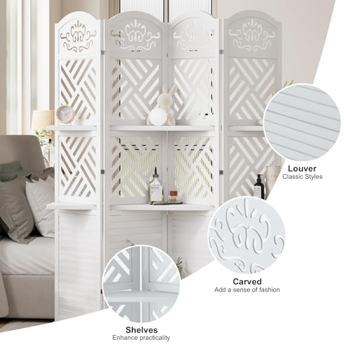 Folding Wood Room Divider with Shelves, 6 Panels, Natural K301