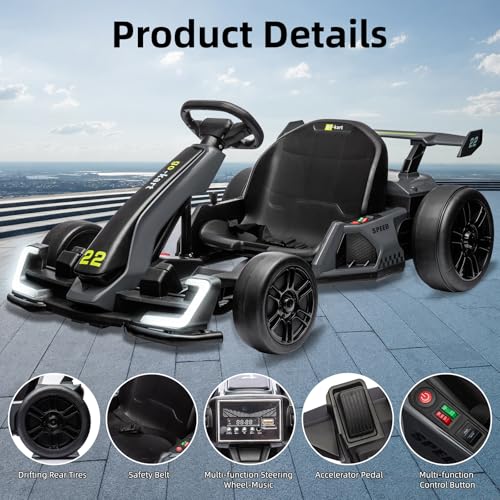 24V Kids Go Kart 300W Electric Drift Kart Car with Adjustable Seat, White X99654