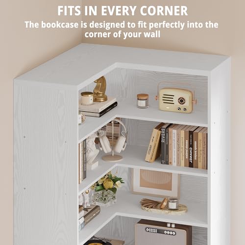 IRONCK 81" Corner Bookshelf with Door, 6 Tiers, White S430530