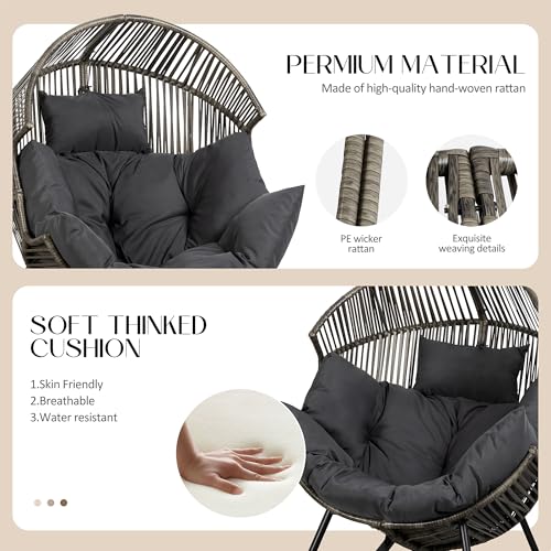 JAMFLY Egg Chair Wicker Outdoor Patio Lounger with Cushion, Beige O9160