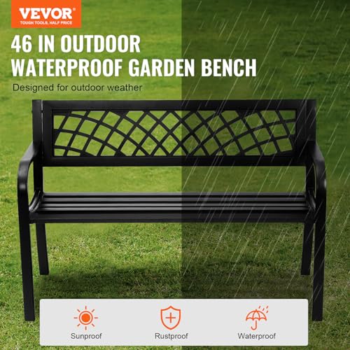 VEVOR Outdoor Metal Garden Bench with Backrest and Armrests, 46 Inches, 480 lbs Capacity N358