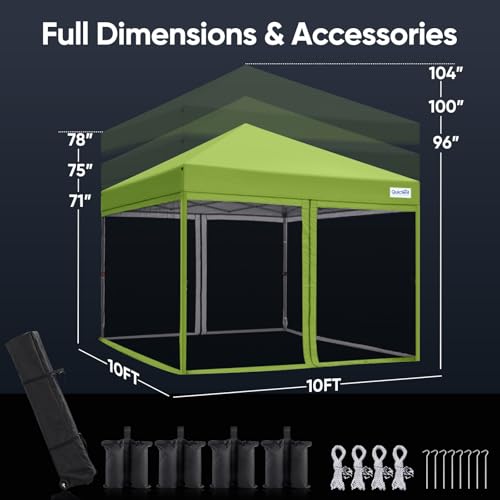Quictent 6.6'x6.6' Pop up Screened Canopy Tent with Mosquito Netting, Wheeled Carry Bag H89372