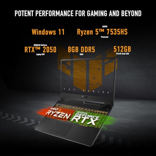 ASUS TUF Gaming A15 Laptop, 15.6" FHD 144Hz, RTX 3050, Ryzen 5, 8GB DDR5, 512GB SSD, Windows 11 X67886