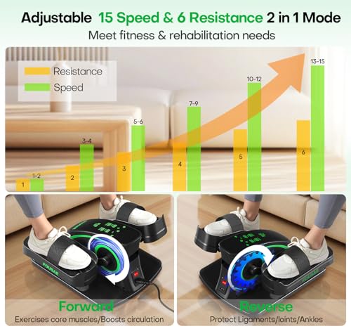 Under Desk Elliptical, 6 Adjustable Resistance & 15 Speeds Leg Exerciser for Seniors L867