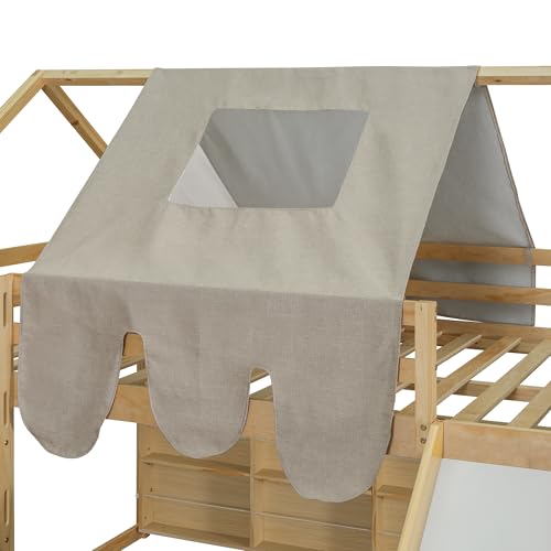 Harper & Bright Designs Kids Twin Low Loft Bed with Slide, Storage Shelves & Stairs, White/Pink C414827