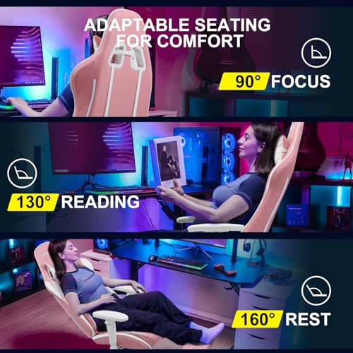 GTRACING Gaming Chair with Footrest, Ergonomic Reclining, Blue C551