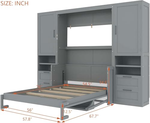 MERITLINE Full Murphy Bed with Desk and Storage, White P49157
