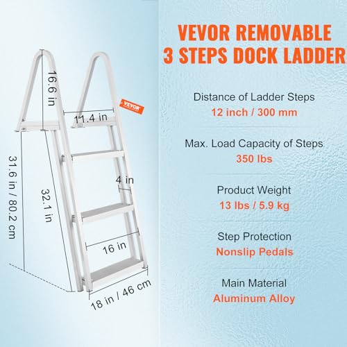 VEVOR Removable Dock Ladder 3/4/5 Steps, Aluminum, 350/500lbs Capacity T419635