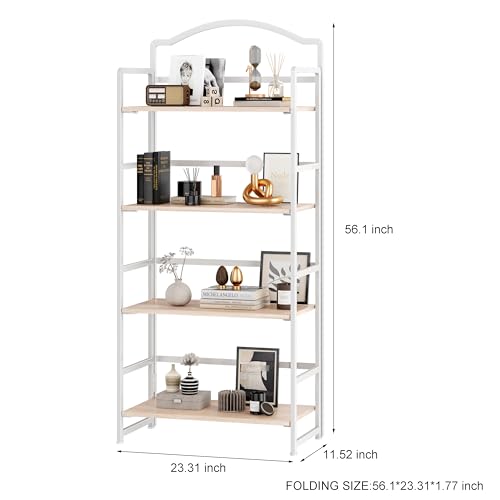 JSB Folding Bookshelf 5 Tier Vintage Wood Bookcase for Living Room Bedroom Office S131658