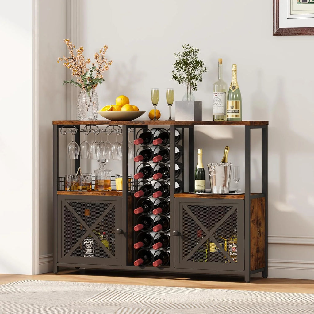 Wooded Coffee Bar Cabinet with Storage Sideboard I2315