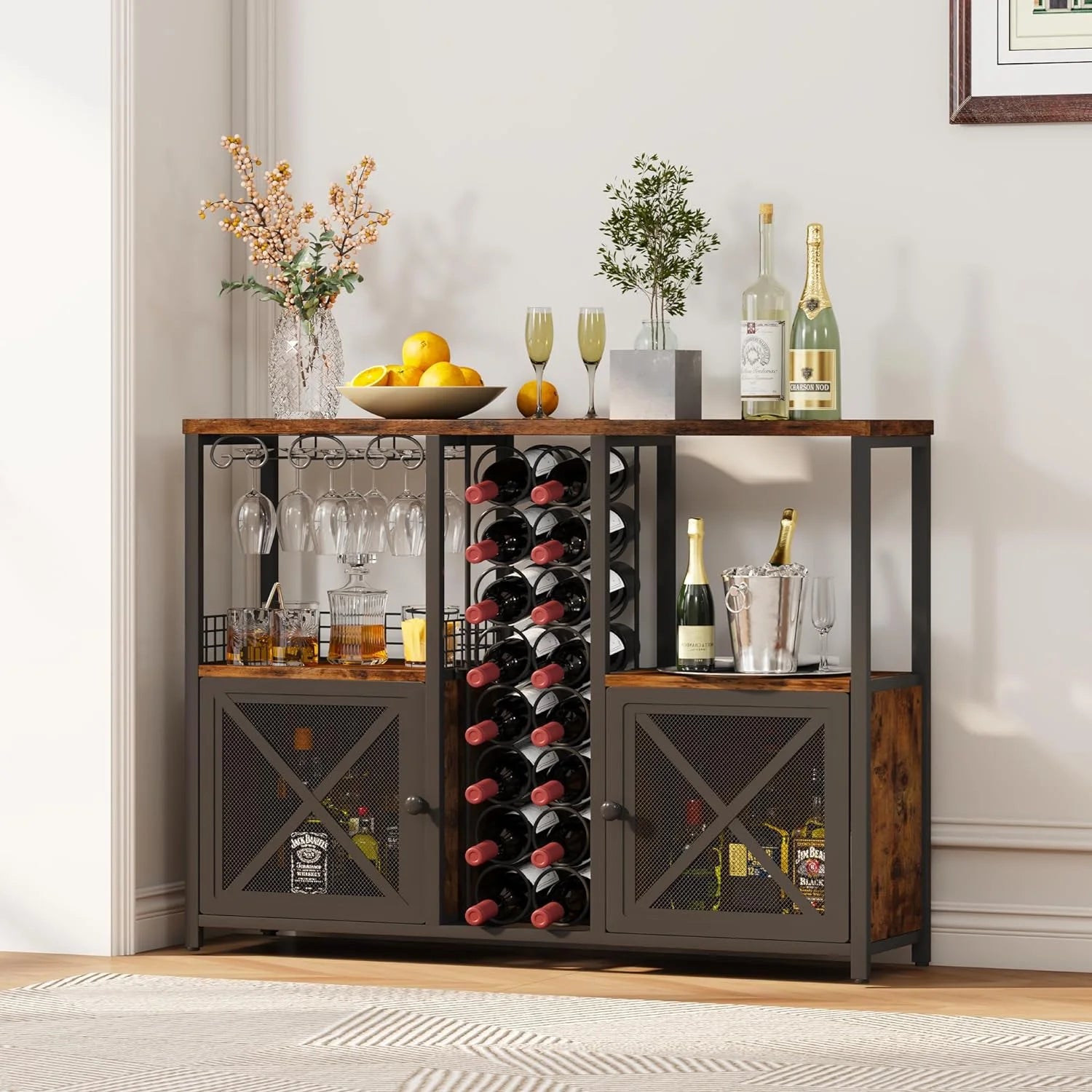 Wooded Coffee Bar Cabinet with Storage Sideboard I2315