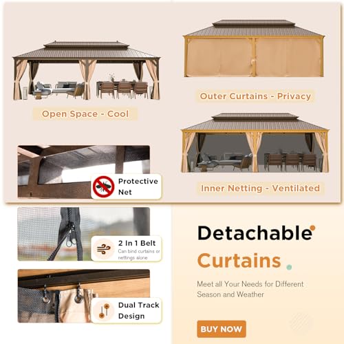 EROMMY 14'x20' Hardtop Gazebo Double Roof Galvanized Steel Outdoor Pavilion G3084