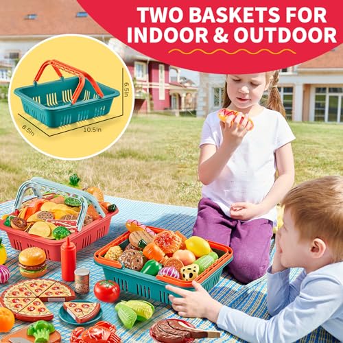 Play Food Sets for Kids Kitchen with Picnic Basket, Pizza and Cutting Toys Z1351