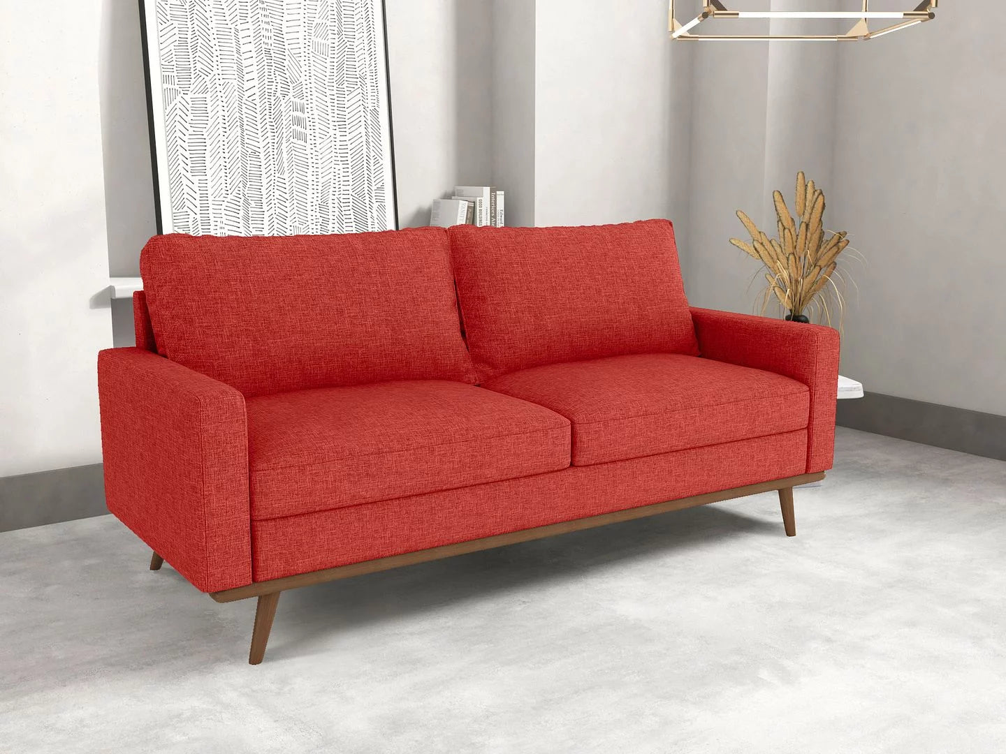 Koby Home Sectional Sofa Couch Sleeper Linen Modern 70" Oxy Fire Red B9163
