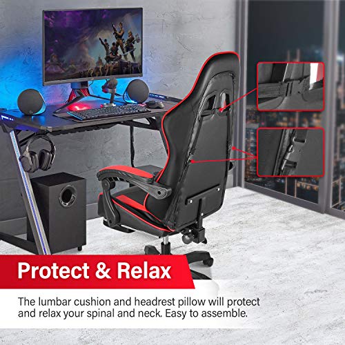 Gaming Chair with Footrest, Lumbar Support, Red/Black M9231