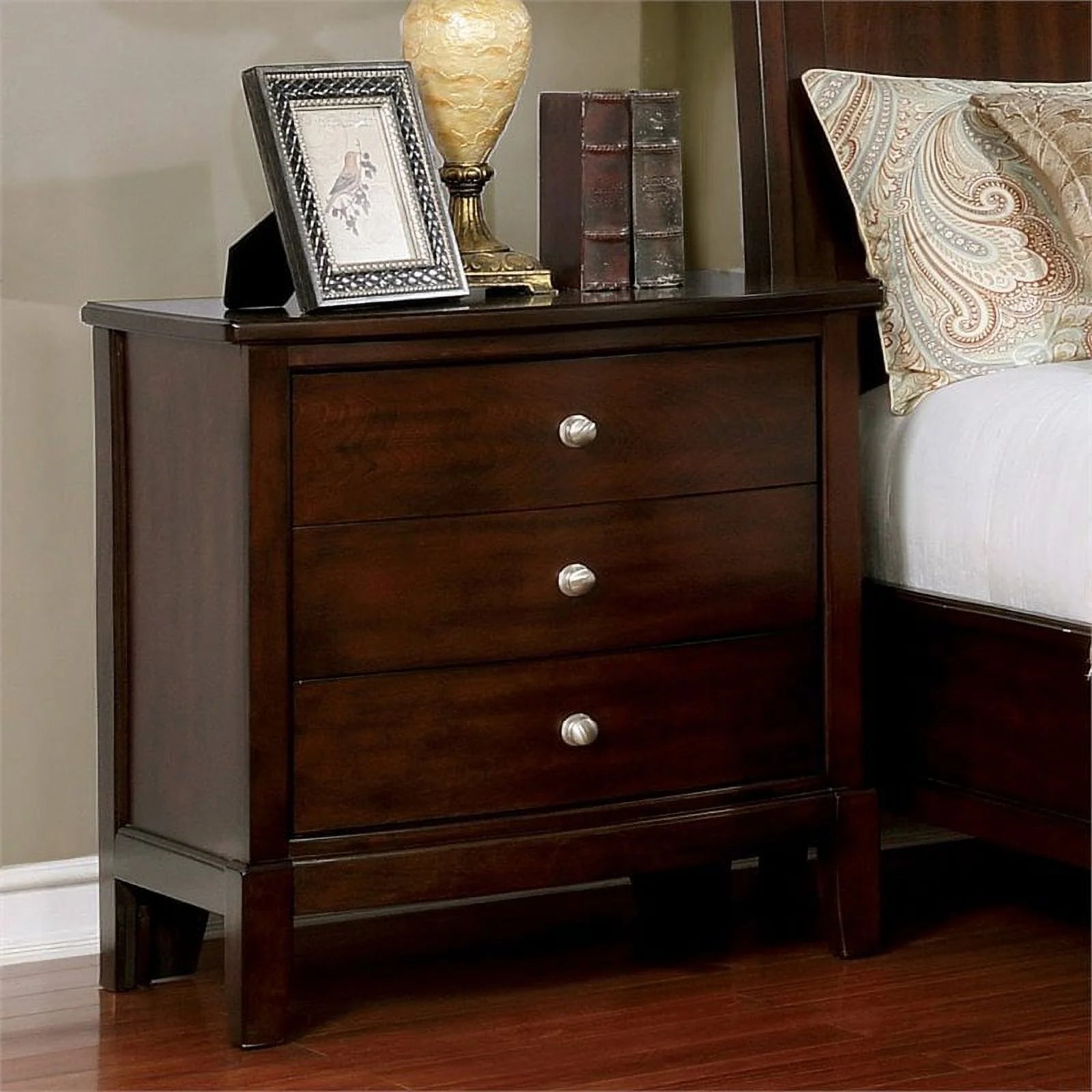 Furniture of America Monaco Wood 3-Drawer Nightstand Brown Cherry C5158