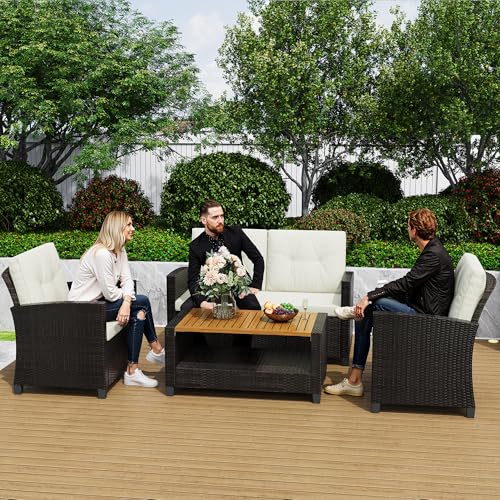 Wisteria Lane 4 Piece Outdoor Patio Furniture Set, Gray Rattan Sofa with Cushion P41861