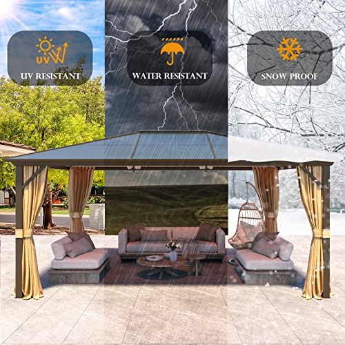 YOLENY 10'x13' Hardtop Gazebo with Aluminum Frame and Curtains F853