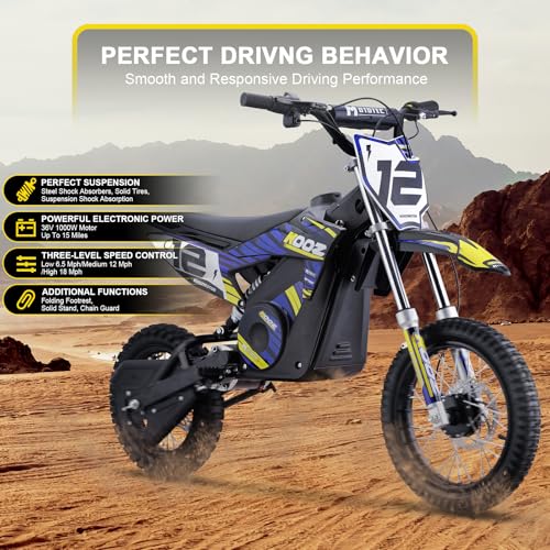 KOOZ HP112E 36V 1000W Electric Dirt Bike for Kids, Blue F3080
