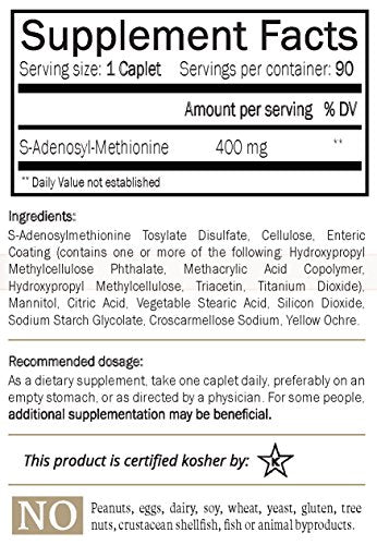 Nature's Trove SAM-e 400mg 30 Enteric Coated Caplets, Vegan, Non-GMO E215047