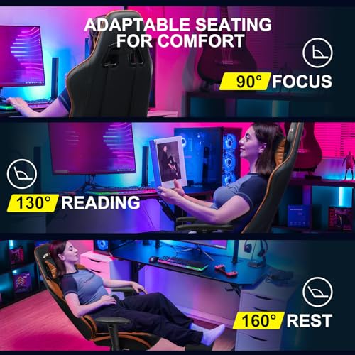 GTRACING Gaming Chair with Footrest, Ergonomic Reclining, Blue C551