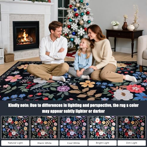 8x10 Floral Washable Area Rug for Living Room, Vintage Soft Non-Slip Carpet Z978379