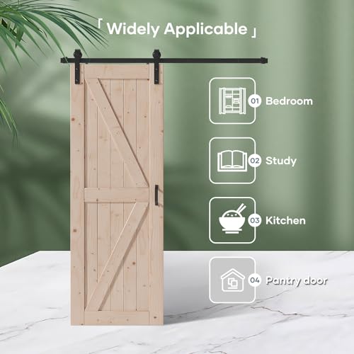 FREDBECK 48in x 80in Sliding Wood Barn Door with 8FT Hardware Kit V8036