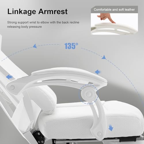 GTRACING Gaming Chair with Mesh Back, Footrest and Lumbar Support, White K3123